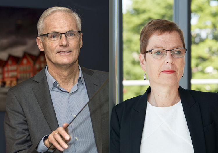 Konkurransedirektør Lars Sørgard og direktør Mari Velsand i Medietilsynet. Foto Konkurransetilsynet/Medietilsynet