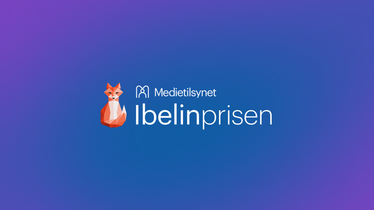 Logo for Ibelinprisen. Rød rev på blå bakgrunn, og Ibelinprisen og Medietilsynet i hvit skrift.