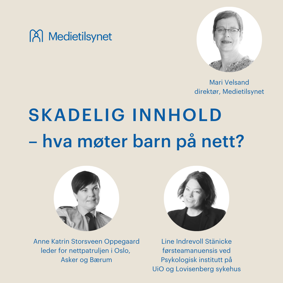 Plakat for podkastepisoden "Skadelig innhold" med bilde av deltakerne 