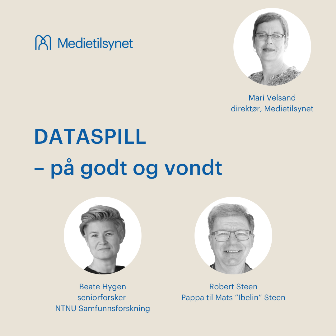 Plakat for podkastepisoden "Dataspill" med bilde av deltakerne 