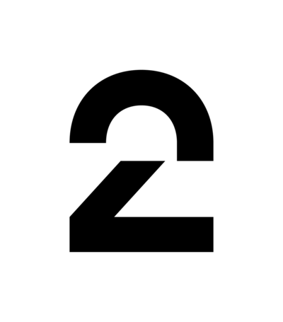 TV 2 sin logo. Et svart totall på en hvit bakgrunn