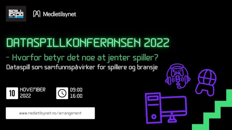 10. november blir det ny Dataspillkonfersanse. Blant temaene er jenter og dataspill. På bildet ser vi en jente med hodetelefoner med en bakgrunn fra spillverdenen. 