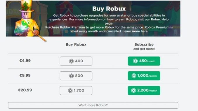 Robux er valutaen inne i spilluniverset Roblox. Disse kan kjøpes for ekte penger. Dette er naturlig nok fristende for barn, da de kan kjøpe ting inne i spillene for Robux. Foto Roblox Corporation