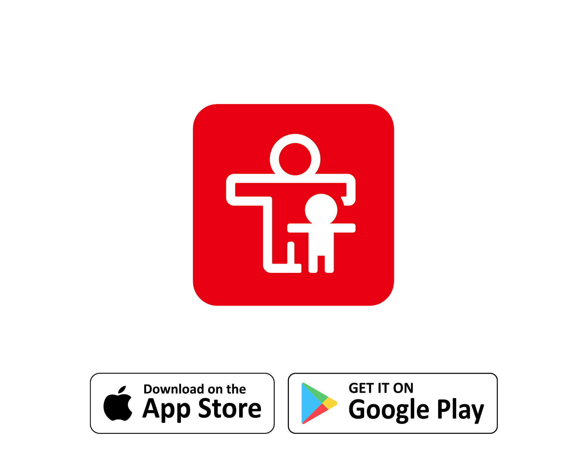 Ikon for Nintendo Switch Parental Controls med stiliserte figurer av en voksen og et barn. Under vises knapper for nedlasting fra App Store og Google Play.