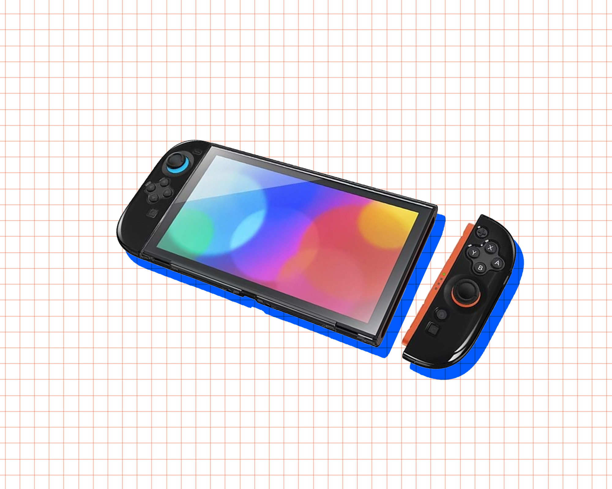 Illustrasjon av en Nintendo Switch-konsoll med kontrollere.